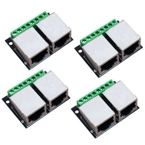 Pqahffowr - Tarjeta de derivación de terminal doble Ethernet RJ45 de 4 piezas, tarjeta de conector de paso de 3,5 mm, adaptador de red blindado