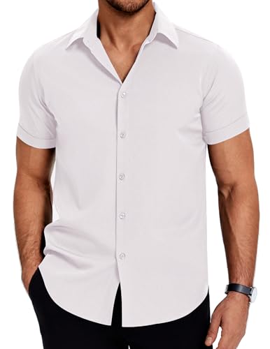 COOFANDY Mens Dress Shirts Short Sleeve Regular Fit Lightweight Untucked Button Down Shirt
