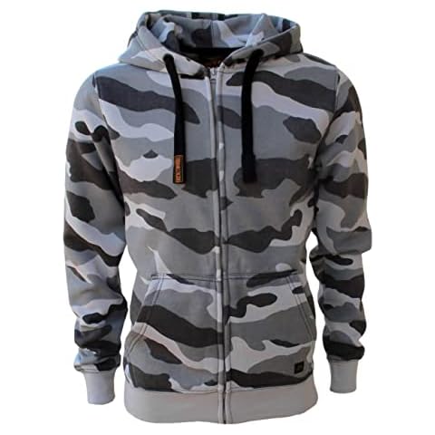 ROCK-IT Apparel® Hooded jacket, camouflage men's heavy hoodie, sweat jacket, men's zip hoodie, worker hoodie, pullover, S-5XL with zip and fleece inside, camouflage grey, S Cover