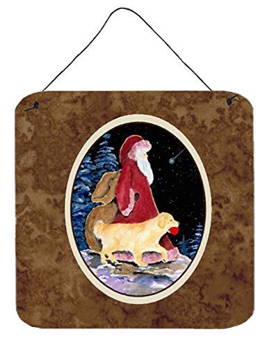 Caroline's Treasures SS8973DS66 Santa Claus with Golden Retriever Wall or Door Hanging Prints Aluminum Metal Sign Kitchen Wall Bar Bathroom Plaque Home Decor, 6x6, Multicolor
