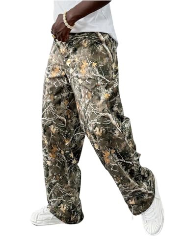 Verdusa Men's Camo Pants Baggy Cargo Streetwear Y2K Zipper Fly Trousers Wide Leg Pants