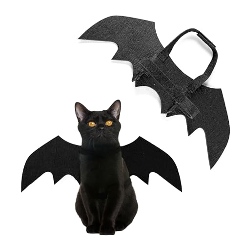 INKNOTE Pet Cat Bat Wings for Halloween Soft Felt Costume for Cats & Dogs Adjustable Straps Cute Vampire Cosplay Fun Halloween Photo Props Party Decoration Accessories (Black 16.54 x 6.3 inch)