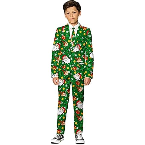 Suitmeister Boys Christmas Suit - Size L, Green Santa Elves| Includes Kids Blazer Jacket, Pants & Tie | Slim Fit Ugly Fancy Dress Outfits | Christmas Day Outfit, Festive Party & Thanks Giving Cover