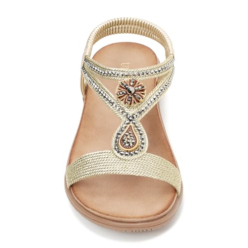Image of UBFEN Womens Rhinestone Flat Sandals Comfortable Vacation Bohemian Style