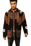 Seasonal Men's Western Suede Leather Jacket with Fringe and Beaded Native American Jacket Black