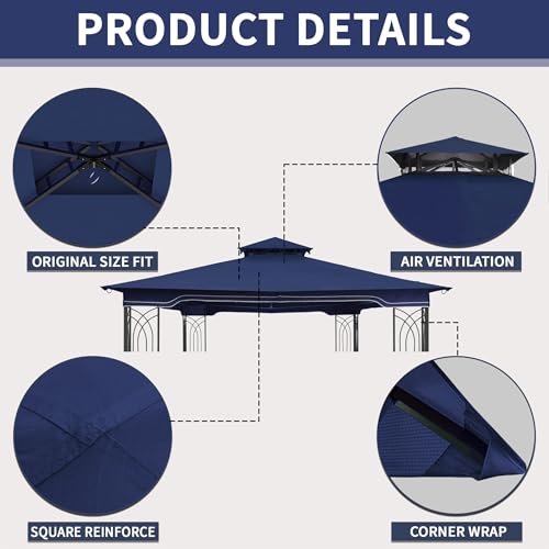 SCOCANOPY Replacement Gazebo Canopy Compatible with 10 x 12 Regency II Patio Gazebo Model L-GZ798PST,A101004104,A101004105,(Navy Blue) by SCOCANOPY - Used condition - Image 3