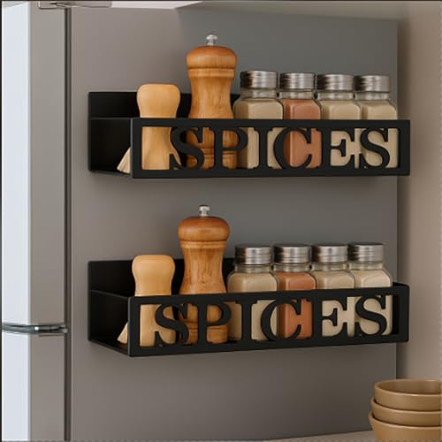 Image of Beeveer 2 Pcs Magnetic Spice Rack for Refrigerator, Black Spices