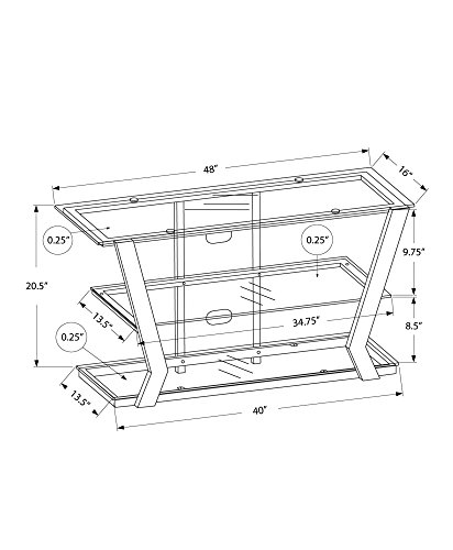Monarch Specialties I Tv Stand-48 L Metal With Tempered Glass, Black #TOP4