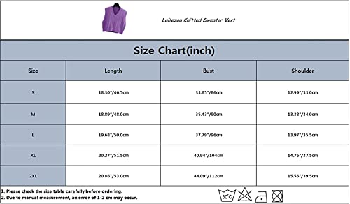 Lailezou Women's V-Neck Knit Sweater Vest Solid Color Argyle Plaid Preppy Style Sleeveless Crop Knit Vest #TOP5