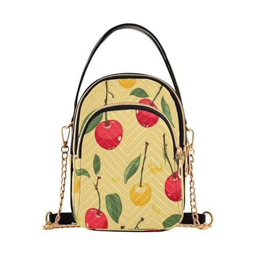 ALAZA Quilted Crossbody Bags for Women,Red Yellow Cherry Women's Crossbody