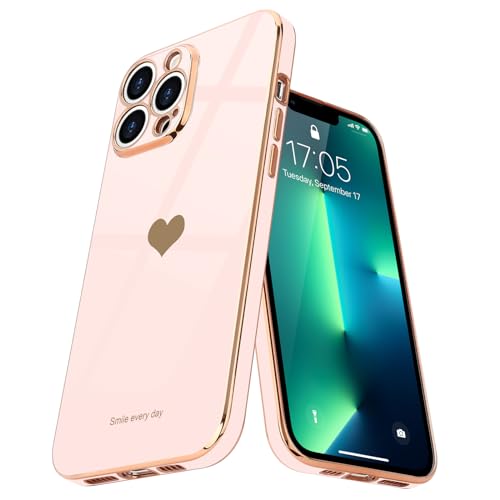 Teageo for iPhone 13 Pro Case Cute Heart Pattern for Women Girls Slim Luxury Bling Plating Soft TPU Anti-Scratch Shockproof Bumper Phone Case for iPhone 13 Pro