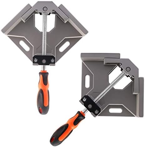 2 pack 90 Degree Corner Clamp Right Angle Clamp Aluminum Alloy Made, Adjustable Swing Jaw Corner Clamp, Woodworking Vice Wood Metal Welding Gussets, Single Handle