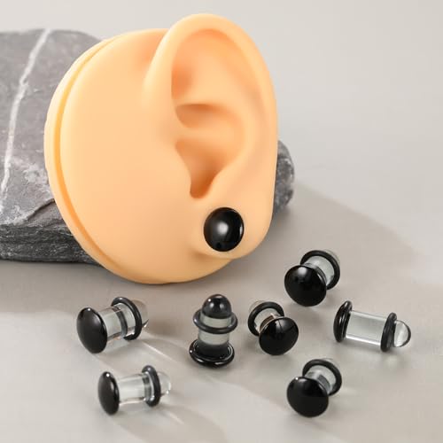 Xpircn Glass Ear Gauges Stretching Kit with Rubber Rings, 14G-00G Single Flare Plugs for Ears Gauges, Hypoallergenic Smooth Taper Expander Body Piercing Jewelry 8PCS