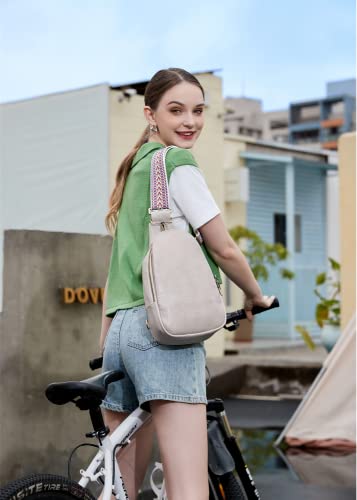 Wsrydjdl Women Chest Bag Sling Bag Small Crossbody Pu Leather Satchel Daypack Shoulder Backpack For Traveling Hiking Cycling (Beige Flower) #TOP1