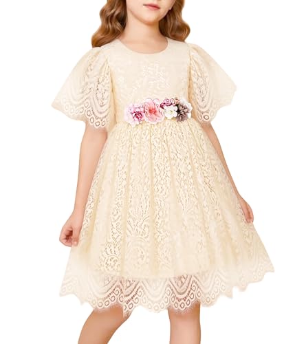 EULIMENE Baby Girl Flower Dress Summer Toddler Dresses Floral Lace Wedding Party Tutu Dresses Pageant Princess Birthday Dress Apricot 18-24M