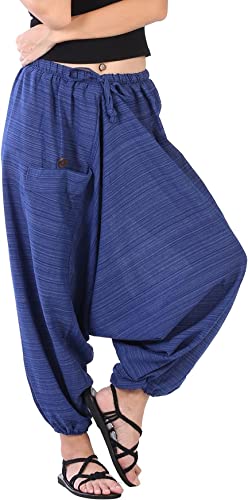 Image of Whitewhale Mens Women Cotton Stripe Aladdin Loose Baggy Boho Hippie Harem Pants