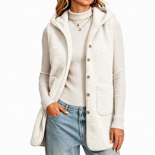Fleece Vest Women Mid Length Sherpa Vest Hooded Fleece Sleeveless Jacket - image 2