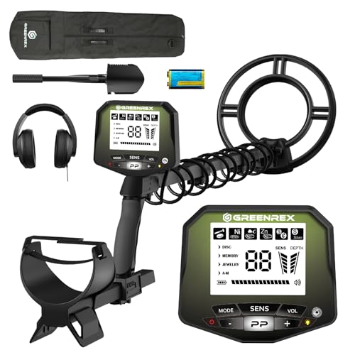 GreenRex Metal Detector for Adults Professional, Waterproof Pinpoint, High Accuracy Gold and Silver Detection, Underwater and Beach Use, 10'' IP68 Coil, Bigger LCD, New Advanced DSP Chip, Green