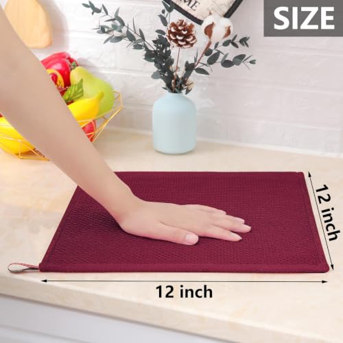 Image of Homaxy 100% Cotton Waffle Weave Kitchen Dish Cloths 6-Pack, Magenta | 12 x 12 Inches, Ultra Soft Absorbent Dish Towels, Quick Drying Dish Rags with Hanging Loop