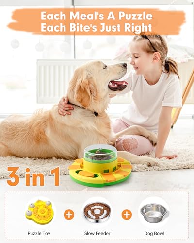 Dog Puzzle Toy Mental Stimulation - Level 2 in 1 Dogs Food Puzzles Toys, Dog Treat Puzzle Feeder (Intermediate-Green Push)