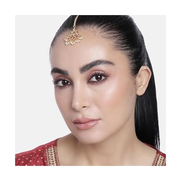 Estele Maang Tikka for Women Gold Plated CZ Traditional Kundan Studded Maang Tikka with White Pearls for Girls and Women-AD-MT-009-IG TIKAA - Image 4