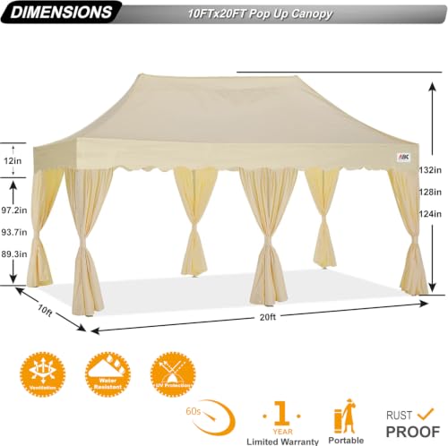 Image of ABCCANOPY Patio Pop Up Canopy Tent with Curtain 10x20 Event-Series (Beige)
