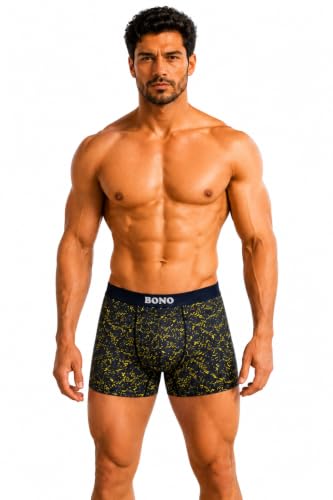 Image of BONO Men's Printed Trunks Regular Fit Cotton Blend Anti-Bacterial Microfibre Comfortable Waistband Underwear