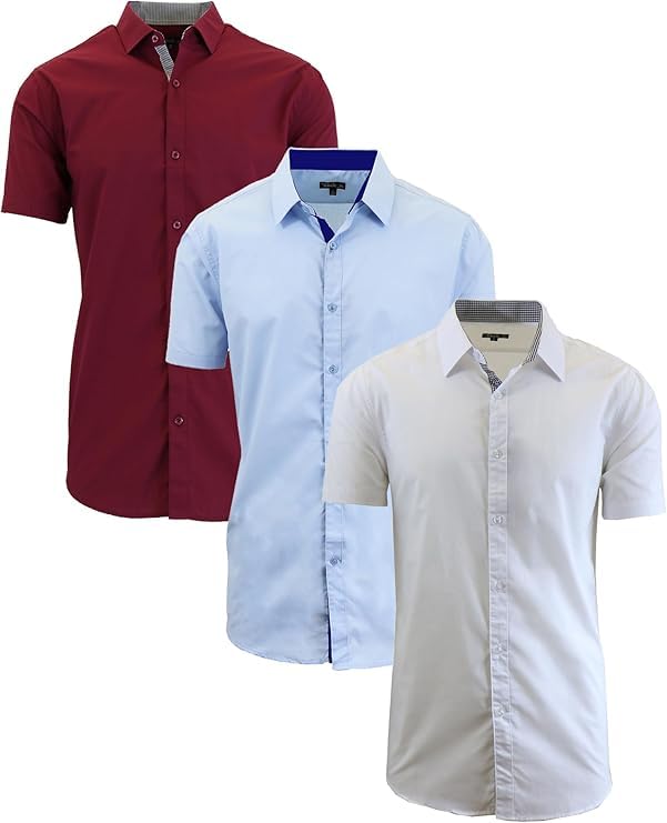 Galaxy by Harvic Men's 3-Pack Short Sleeve Dress Shirts (S-5XL)