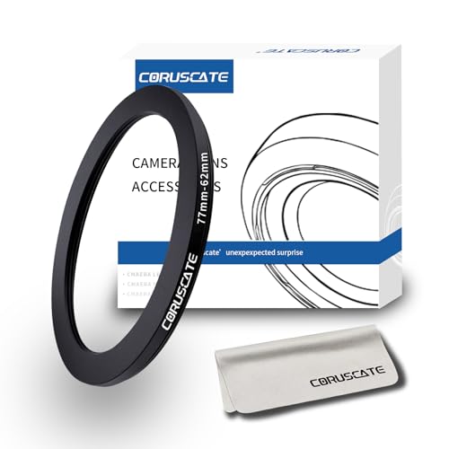 77mm to 62mm Camera Filter Adapter Ring,77mm-62mm Lens Adapter Metal Filter Rings Compatible All 77mm Size Lens and 62mm Thread Size Camera Accessory+1pcs Lens Cleaning Cloth.