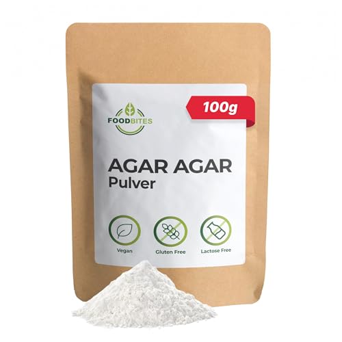 Food Bites Agar Agar Pulver 100g Pflanzliche Geliermittel Für Marmelade Veganes Glutenfrei Gelatine Pulver mit GRATIS eBook mit 20 Rezepten Lecker