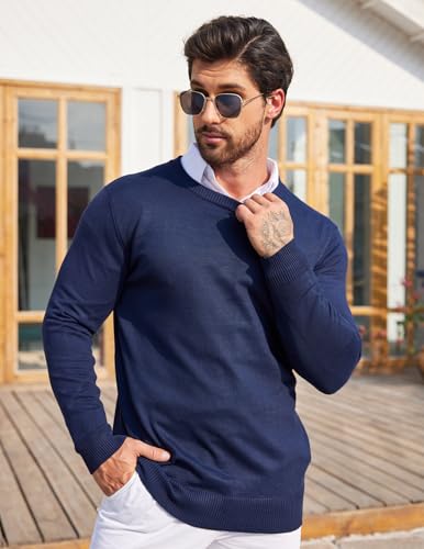 COOFANDY Herren Rundhals Pullover Leichter Strickpullover Herren Business Sweater Regular Fit Dunkelblau L