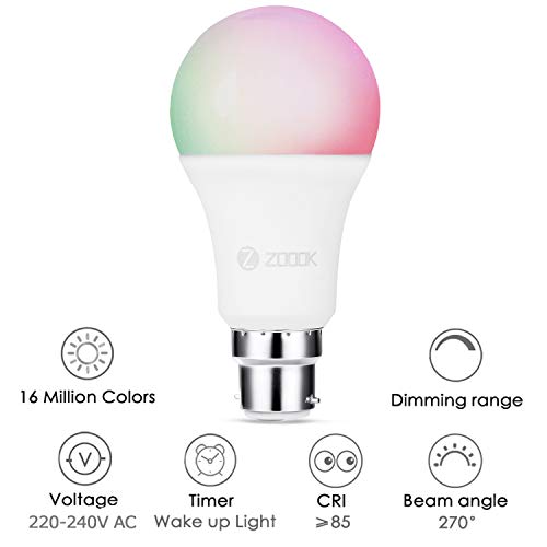 Image of ZOOOK Shine 9-Watt Smart LED Bulb Compatible with Amazon Alexa and Google Assistant (B-22 Pin Type Socket Bundled with B22 to E27 convertor, White)
