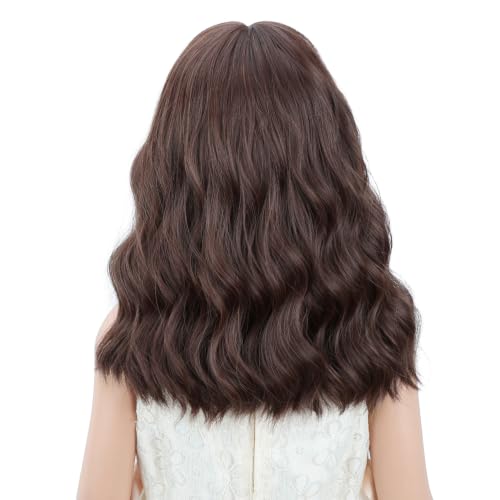 Image of PATTNIUM Kids Short Brown Wig Girls Mixed Brown Short Curly Wavy Wig Chocolate Brown Synthetic Children Wigs Cosplay Costume Party with Wigs Cap