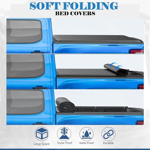Image of TOMOKA Soft Roll Up Truck Bed Tonneau Cover Compatible with 1983-2011 Ford Ranger Flareside /Stepside (Not for Styleside /Fleetside) 6 FT (72.7 inch) Bed