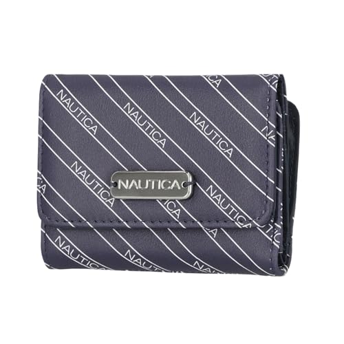 Nautica Carteira Feminina Minimalista de Couro Vegano PU com Bloqueio RFID para Mulheres, Índigo/osso