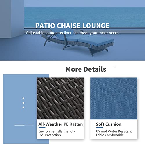 Gyutei Chaise Lounge Chair, Beach Chairs W/5 Adjustable Position, Thickened Cushion, Outdoor Lounge Chairs For Outside Backyard Porch Poolside (2Pc Anti-Skip Feet, Blue) #TOP4