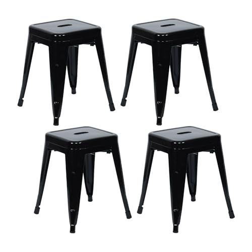 THINIA HOME Pack 4 Taburetes Bajos Industriales Apilables de Acero 38x38x46cm