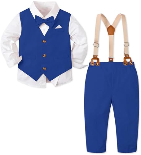 Image of SANGTREE Boys Suit Cotton Linen Formal Set Baby Boy Dress Clothes Gentleman Wedding Ring Bearer Outfits, 3 Months - 9 Years