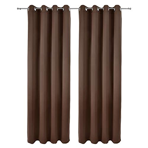 Beautissu Set de 2 Cortinas Blackout Amelie BO de Ojales 140x245 cm Opaca oscurecente Banda Universal Marrón