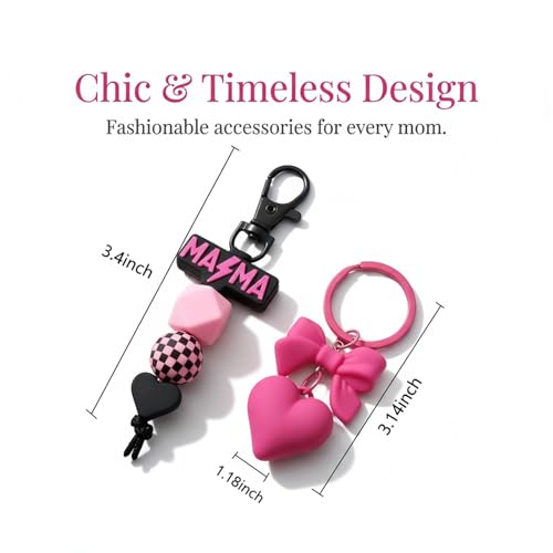 Pyxovixar Mama Keychain 2Pcs Checkered Heart Bow Keychains Car Keys Purse by Pyxovixar - Used condition - Image 3