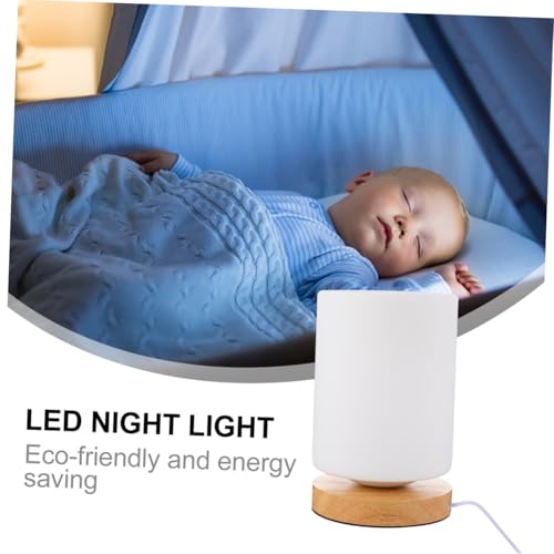 Lámpara de noche LED ajustable con control táctil y base de madera miniatura 3