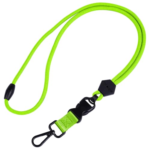 wisdompro 23 inch Durable Round Cord Adjustable Lanyard with Safety Breakaway Buckle, Detachable Buckle and Heavy Duty Metal Hook for ID Card Badge Holder and Keys - Neon Green