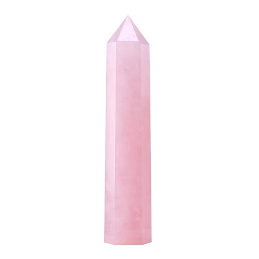 Apengshi Large Rose Quartz Natural Healing Crystal Tower 5.9"-6.3" 6 Faceted Single Point Love Energy Charger Crystal Wand Stone Meditation Home Decor Collection Gift