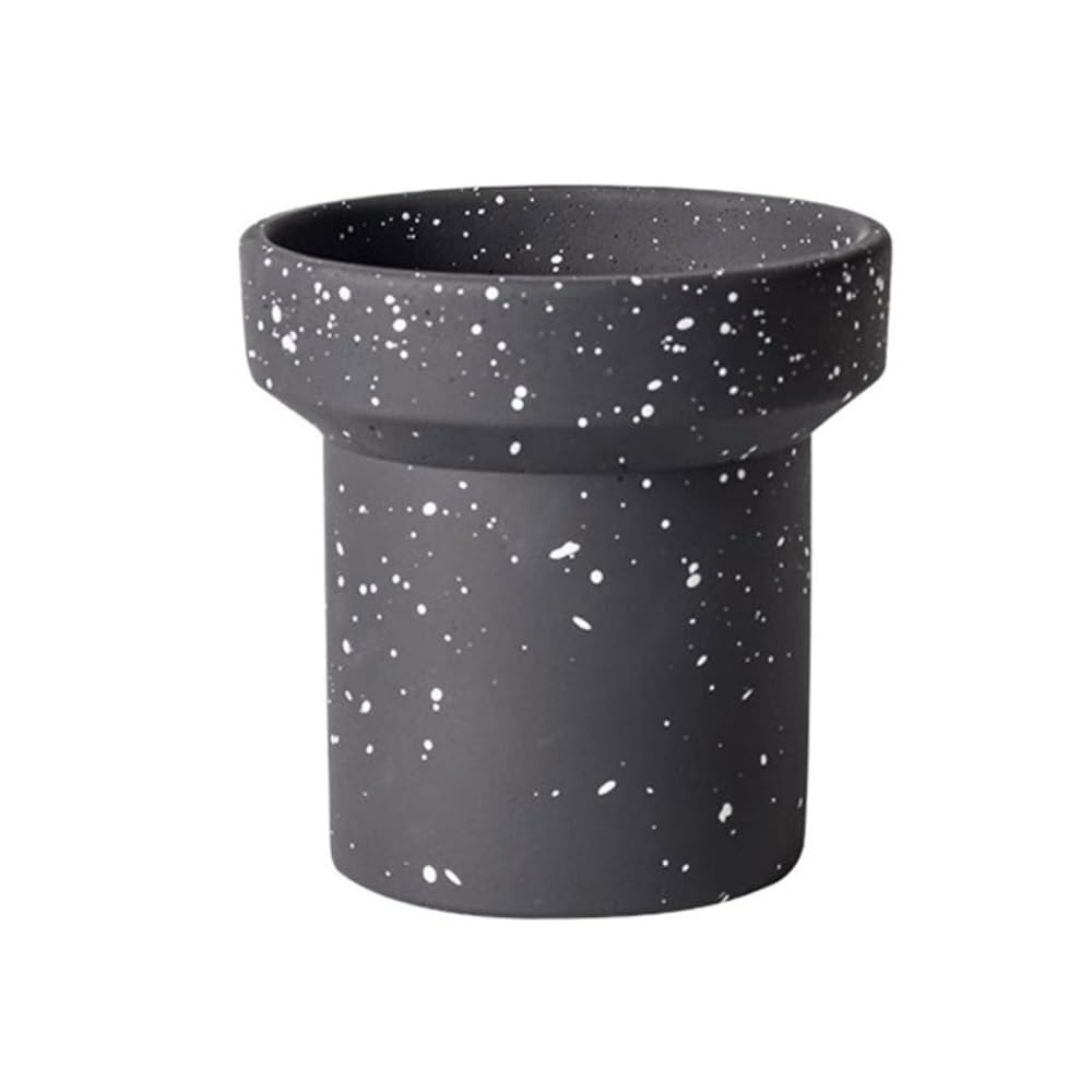 Pot de fleurs cylindrique en ciment noir taille S avec système de drainage pour table de travail