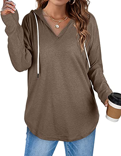 Hoodies For Women Pullover Long Sleeve Shirts Oversized Sweatshirts Womens Sweaters Soft Coffee Xl #TOP2