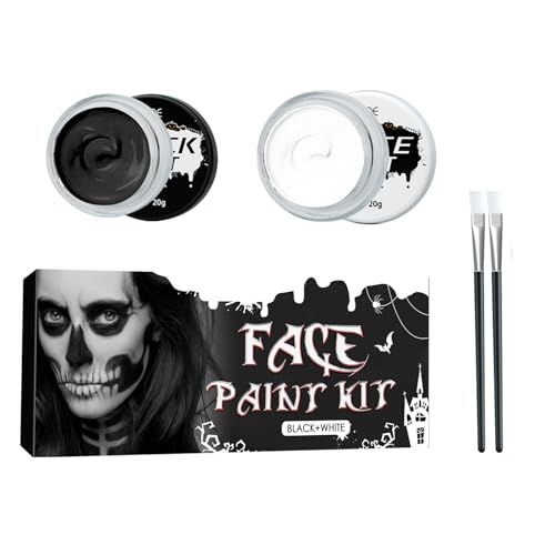 Maquillaje Halloween Blanco y Negro,Kit de Pintura Corporal de Cara en Blanco y Negro,Pintura Facial Profesional de Payaso con Pincel,Pinturas Halloween Cara para Halloween Carnaval Fiesta Cosplay Clo
