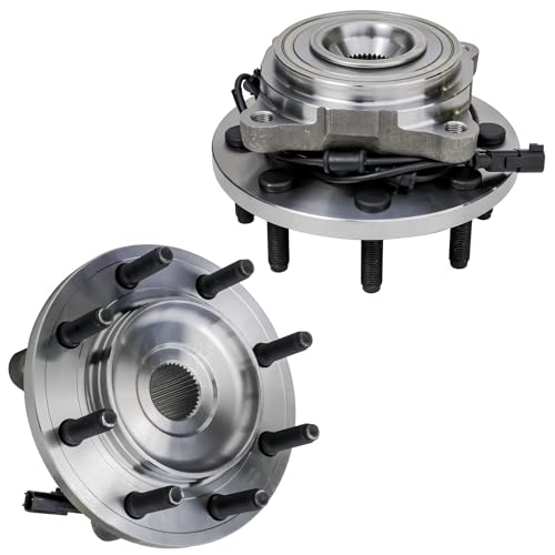 Image of Detroit Axle - Front Brake Kit for 4WD 2012-2013 Ram 2500 3500 | Drilled and Slotted Brake Rotors Ceramic Brake Pads Wheel Bearing Hubs Replacement 14.17 inch inch Front Rotors