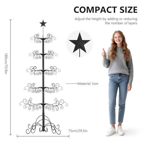DoCred 6 Ft Metal Ornament Display Stand, Wrought Iron Christmas Tree Ornament Holder Hanger Wire Hanging for Halloween Xmas Glass Balls Decorations Gift, Black