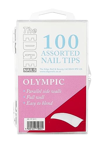 THE EDGE Olympic Nail Tips Assorted Sizes 1-10 (100 Pack) - Strong Nail Tips