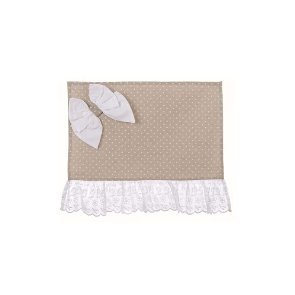 BLANC MARICLO' Set 2 tovagliette tortora a pois con pizzo sangallo 35x45 cm